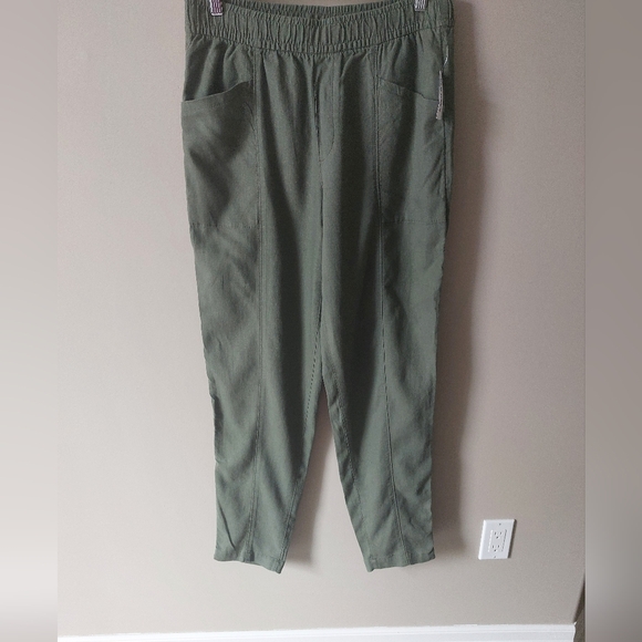 Old Navy olive green linen blend pants With Elastic Waist Medium M - Picture 1 of 15